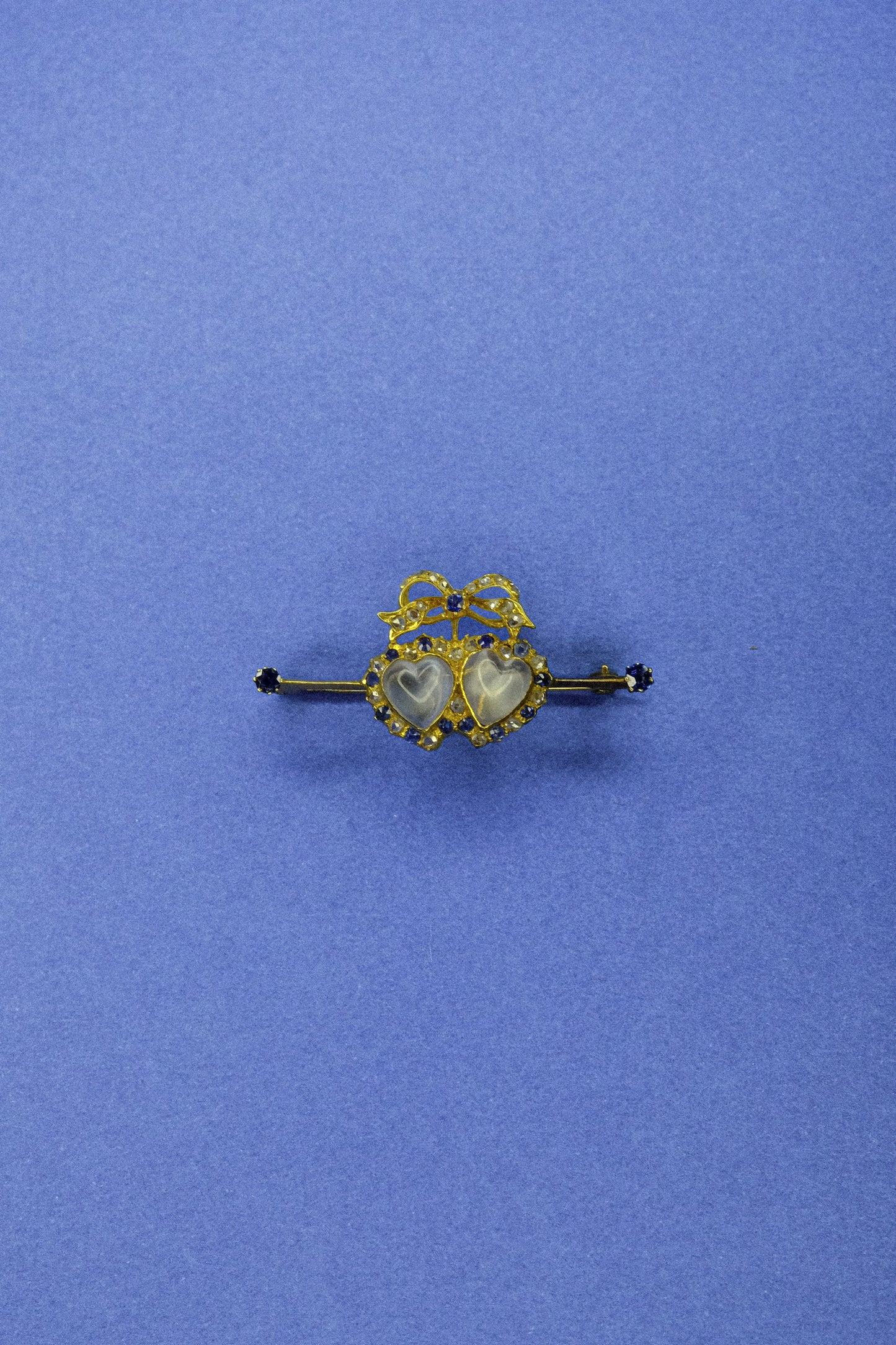 Antique Moonstone Double Loveheart Pin