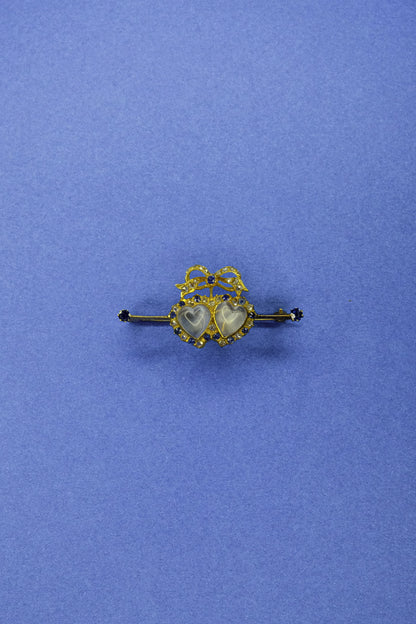 Antique Moonstone Double Loveheart Pin