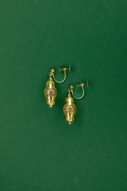 Antique Etruscan Revival Gold Earrings