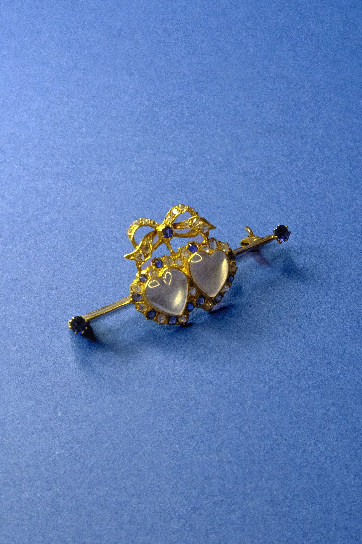 Antique Moonstone Double Loveheart Pin
