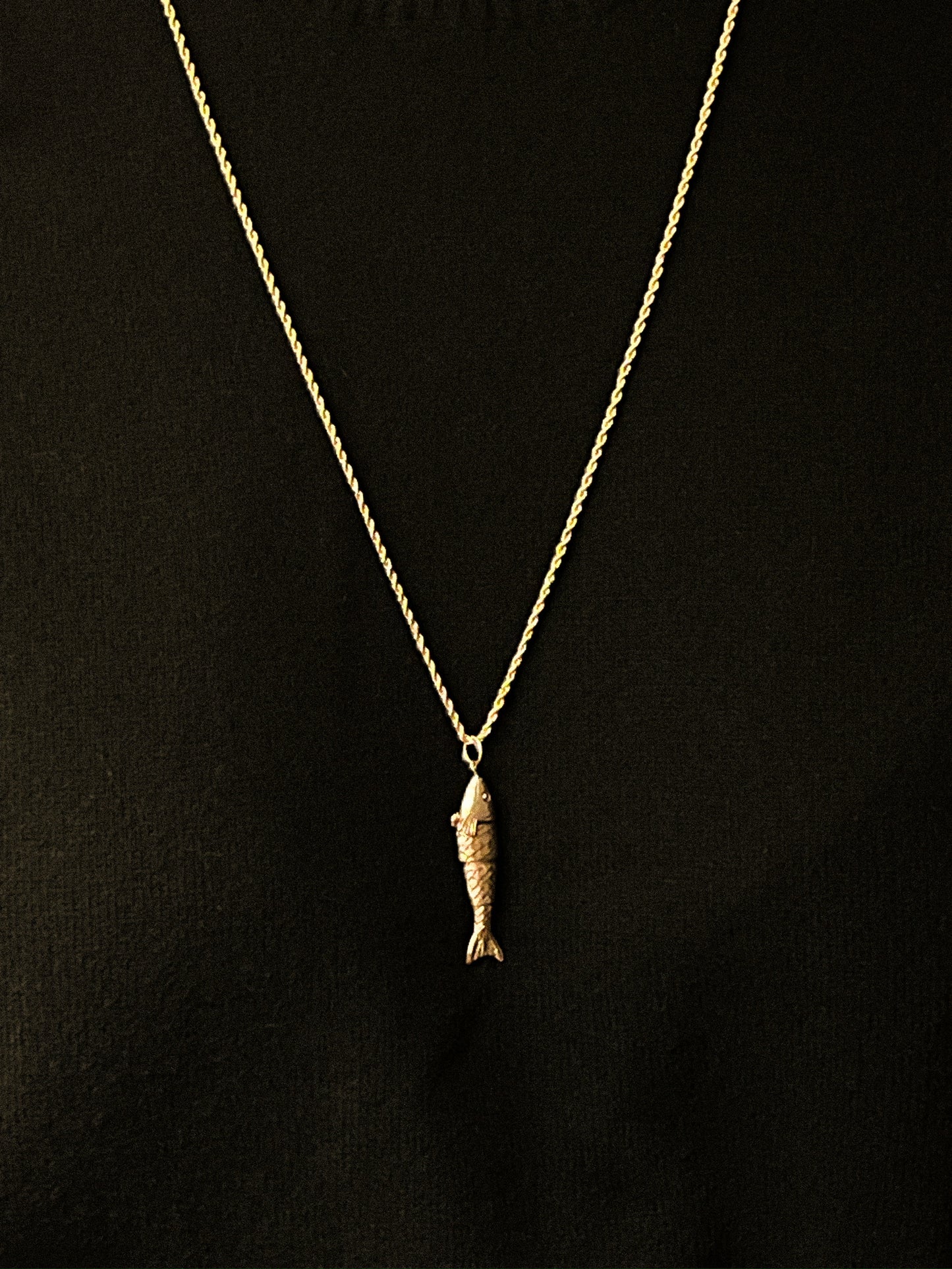 Antique Lucky Fish Charm Necklace
