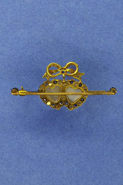 Antique Moonstone Double Loveheart Pin