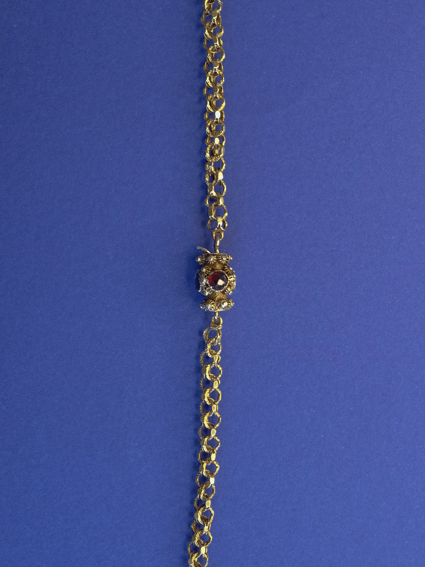 Georgian 15ct Gold Corded-Link Chain with Garnet Barrel Clasp