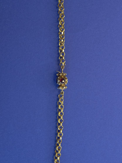 Georgian 15ct Gold Corded-Link Chain with Garnet Barrel Clasp