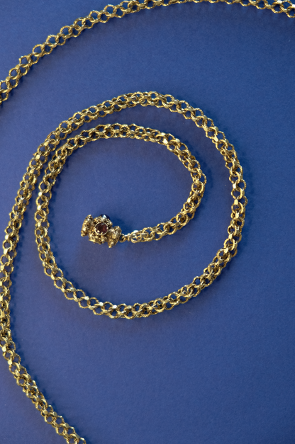 Georgian 15ct Gold Corded-Link Chain with Garnet Barrel Clasp